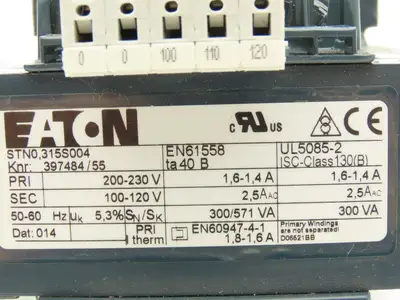 Eaton STN0,315S004 Step-Down Transformer 300VA Pri 200-230V Sec100-120V Lot of 5
