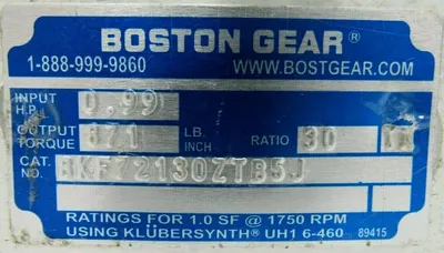 USED BOSTON GEAR BKF72130ZTB5J GEAR REDUCER 30:1