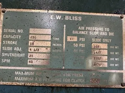 USED 1988 BLISS C-250