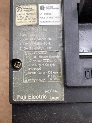 Fuji Electric BU-ESB3015 15A Circuit Breaker; 56271144; 15A 600V 3 Pole