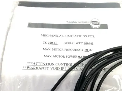 USED WEISS MECHANICAL SPECS/LIMITATIONS PACKET FOR TC 320-4-I W/ BALLUFF BCC