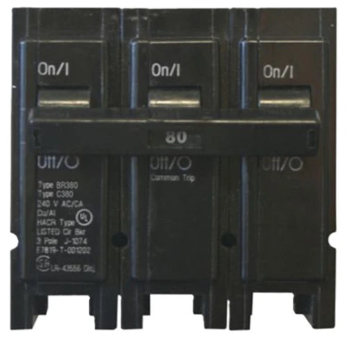 Eaton BR380 Circuit Breaker, Type BR, 80A, 3-Pole, 240V [New]