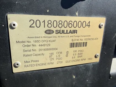 Used 2018 SULLAIR 185D AIR COMPRESSOR Air Compressors, Portable Minnesota US | Carco Truck & Equipment #1514105