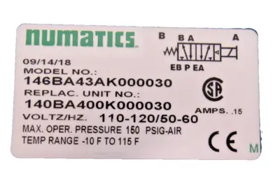 NEW NUMATICS 146BA43AK000030 SOLENOID VALVE