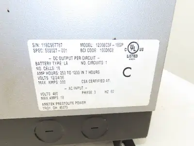 Ametek 1200EC3F Eclipse II Plus Forklift Battery Charger 12/24/36V 1200Ah 480V
