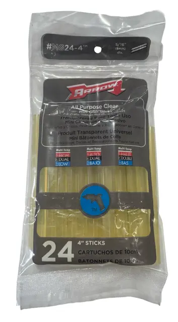 Arrow 5/16" All Purpose Clear Mini Glue Sticks 24 Pack MG24-4