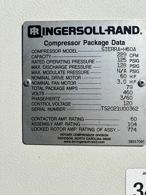 Used INGERSOLL-RAND SIERRA-H60A Rotary Screw & Sliding Vane Air Compressors South Carolina US | DH Griffin Used Equipment #1383587