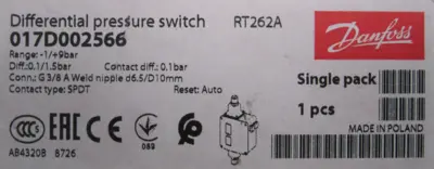 NEW DANFOSS 017D002566 DIFFERENTIAL PRESSURE SWITCH RT262A