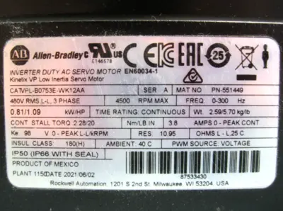 New | in-Stock Allen-Bradley VPL-B0753E-WK12AA Motor Control Parts New Hampshire US | Bitter End Trading #1452899
