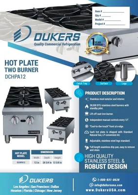 New | in-Stock Dukers New Dukers DCHPA12 Hot Plate with 2 Burners Hot Plates Illinois US | Falcon Restaurant Supply #1376248