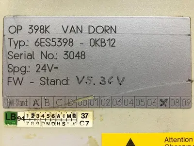 USED SIEMENS 6ES5 398-0KB12