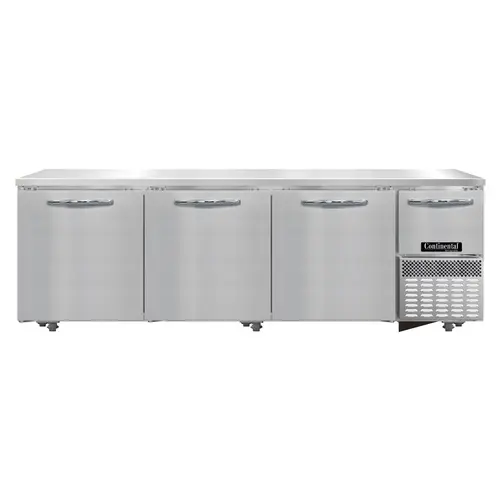 Continental RA93N-U 93" W Undercounter Refrigerator W/ (4) Sections & (4) Doors, 115v
