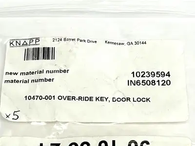 10470-001,IN6508120 | Knapp 10470-001 Door Lock Over-Ride Key IN6508120 - New