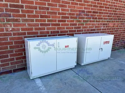 USED MOTT FLAMMABLE STORAGE CABINET 48" X 22" X 35" W/ MOTT ACID CABINET 18"X35"X48"