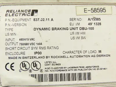 Reliance Electric 837.02.11A DBU-100 Dynamic Braking Unit 415/480V