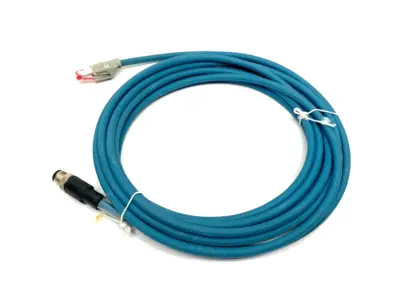 USED BOSCH REXROTH ETHERNET DATA TRANSFER CABLE M12 TO RJ45 5M LENGTH