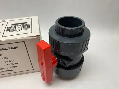 DN50 | 2" Double Union Ball Valve PVC-U, Teflon Seat, EPDM Seals - New Other