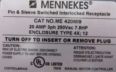 NEW MENNEKES 420MI9 SWITCHED RECEPTACLE