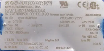 NEW SEW EURODRIVE RF37 DRS71M4BE1HR GEAR MOTOR 13.25:1 RF37DRS71M4BE1HR