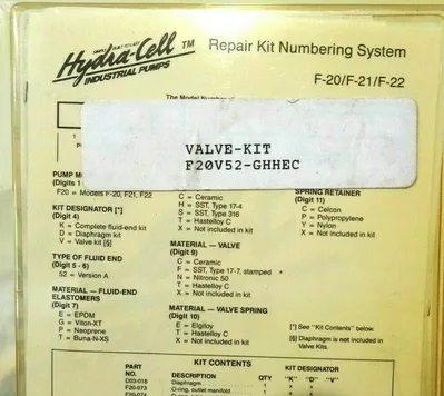 NEW HYDRA-CELL F20V52-GHHEC VALVE KIT F20V52GHHEC