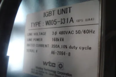 NEW WELDING TECHNOLOGY CORP WTC IGBT UNIT TYPE WI05-I31A
