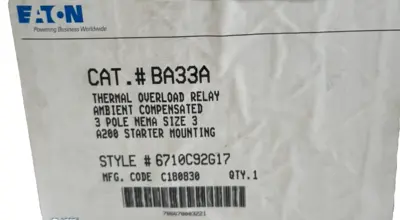 NEW EATON BA33A THERMAL OVERLOAD RELAY 3POLE SIZE 3 MODEL A