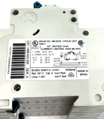 ALLEN BRADLEY 1489-A3C300 CIRCUIT BREAKER SERIES A 1489A3C300 NEW, SURPLUS