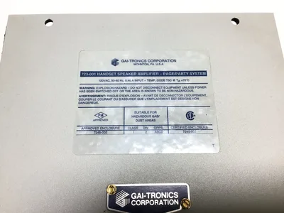 GAI‑TRONICS 723‑001 Remote Handset/Speaker Amplifier (Plant Paging/Intercom Amplifier, 120 VAC)