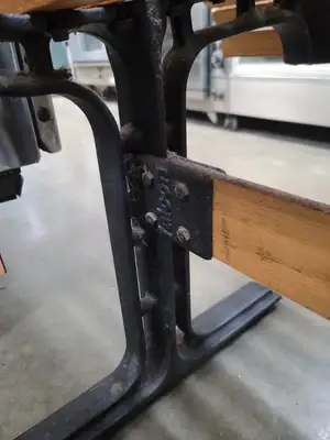 Used FalconRestaurantSupply Used Vintage Falcon Cast Iron and Oak Slat Bench - 1950's? Restaurant Front of House Furnishings Illinois US | Falcon Restaurant Supply #1376852
