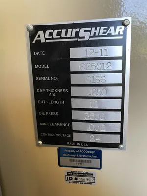 2011 ACCURSHEAR 625012 Power Squaring Shears (Inch) | Fahey Machinery Co., Inc. (4)