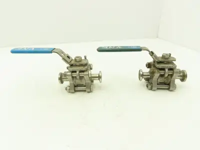 VNE 1/2"-316 1/2" Stainless Steel Sanitary Tri-Clamp Ball Valve 1000WOG Lot of 2