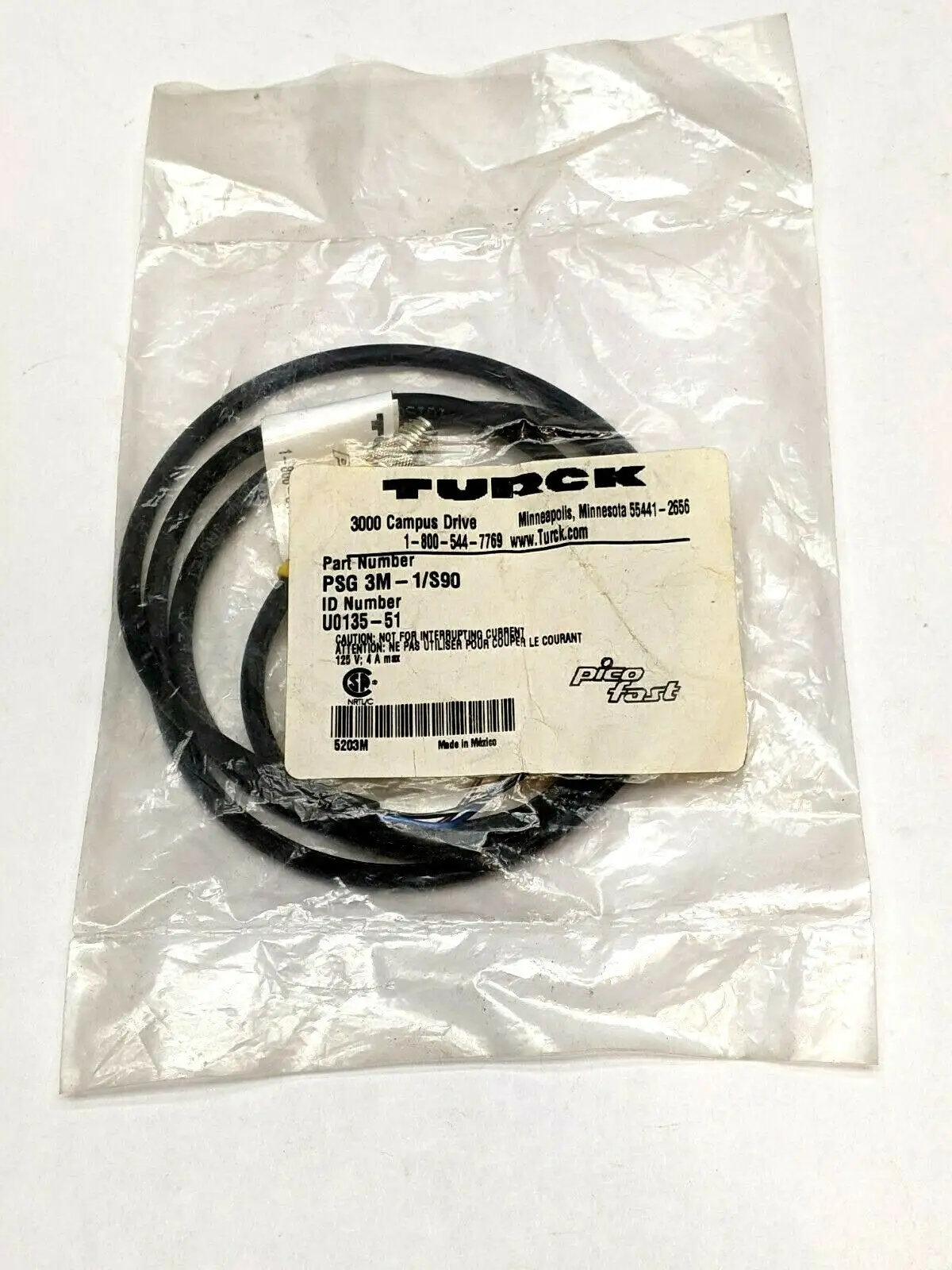 PSG 3M-1/S90,U0135-51 | Turck PSG 3M-1/S90 PicoFast Cable Cordset U0135-51 - New