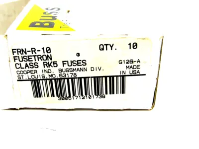 NEW LOT OF 10 BUSSMANN FUSETRON FRN-R-10 FUSES FRNR10