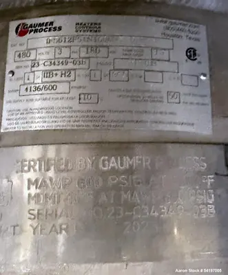 Unused Gaumer Process Stainless Steel Electric Heater. 600 P