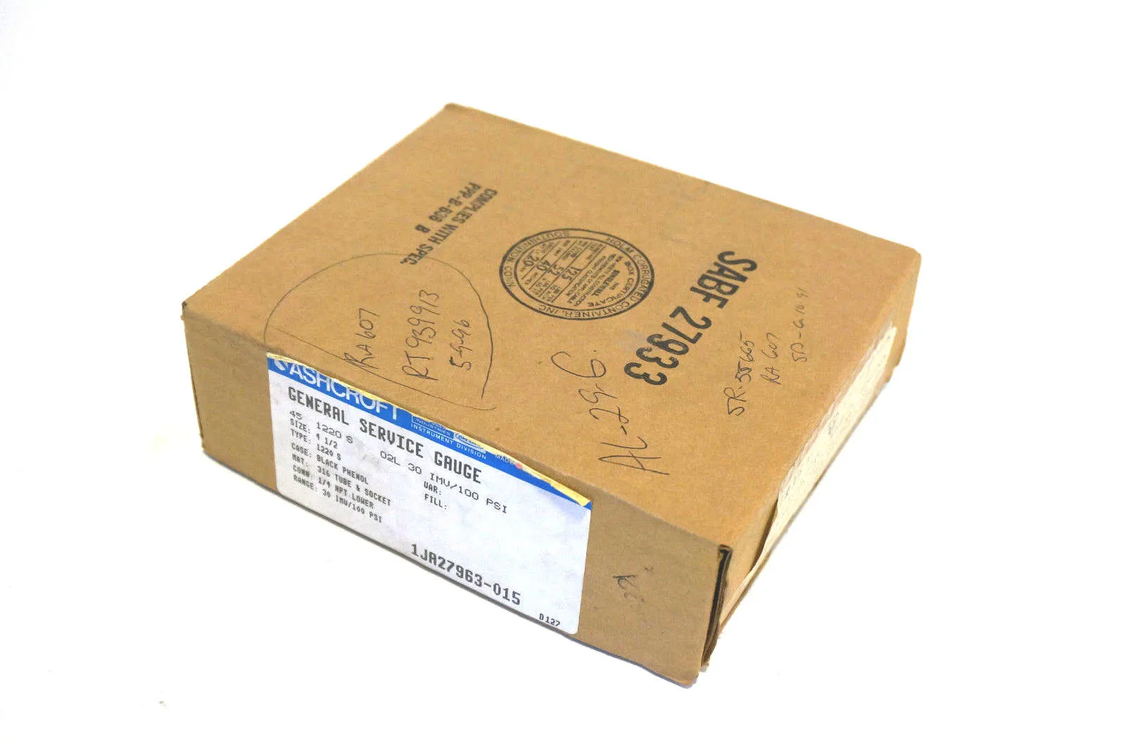 NEW ASHCROFT 45-1220-S-02L-30IMV/100 GAUGE 451220S02L