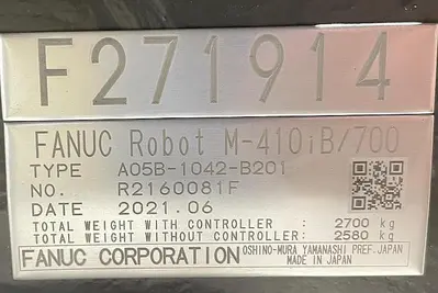 Used 2021 FANUC M-410IB/700 4 AXES PALLETIZING ROBOT DATA SHEET WITH FANUC R-30IB PLUS CONTROL Palletizers | Harbor Machinery Inc. #1283373