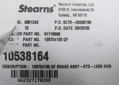 NEW STEARNS 108704100QF BRAKE 10538164