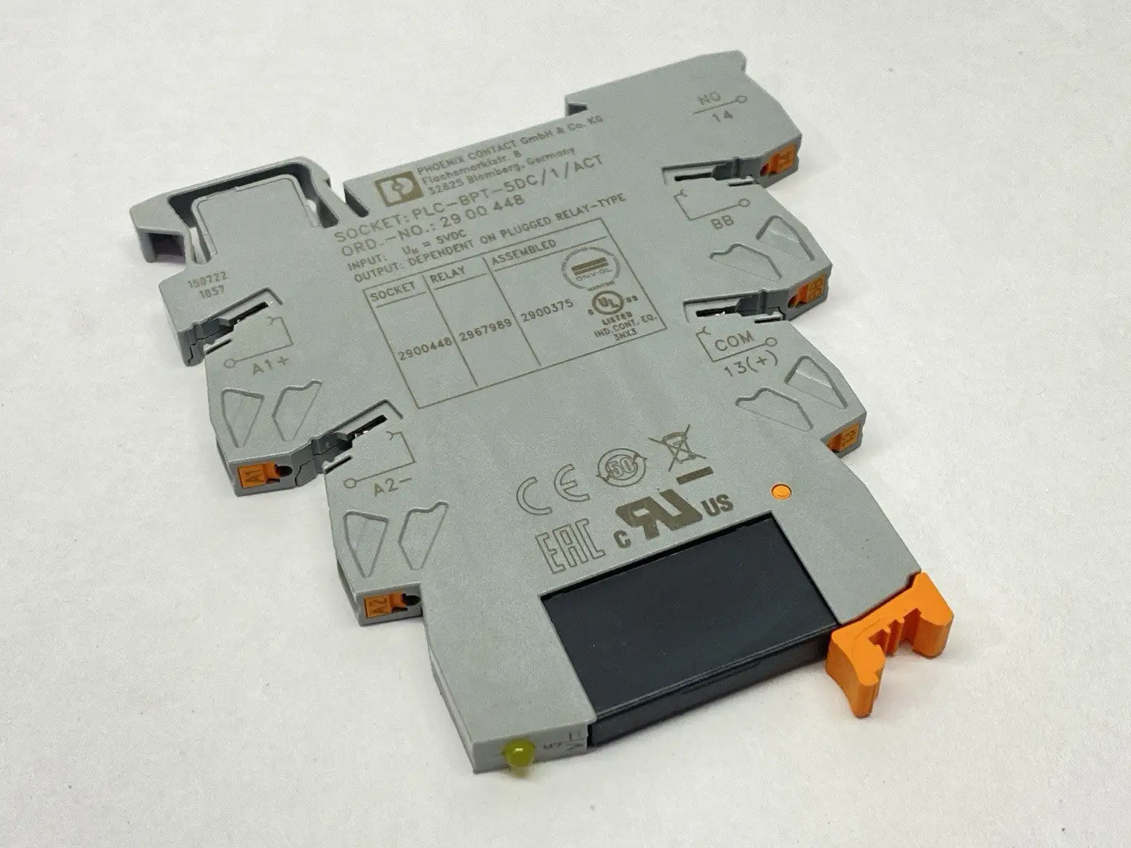 PLC-BPT-5DC/1/ACT,2900448 | Phoenix Contact PLC-BPT-5DC/1/ACT Relay Socket 2900448 w/ 2967989 Relay - Used