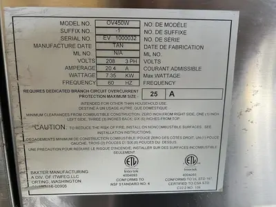 Used BAXTER BAXTER MANUFACTURING OV450W Restaurant Equipment (Miscellaneous) Florida US | BAM Discount Restaurant Equipment #1382314