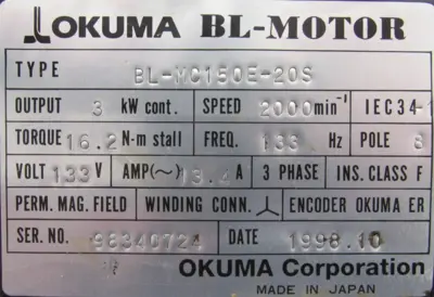 NEW OKUMA BL-MC150E-20S SERVO MOTOR BLMC150E20S