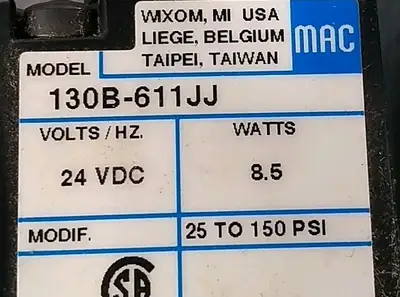 MAC 56C-36-611JJ Solenoid Valve w/130B-611JJ Solenoid Valve Plug Loc6E19