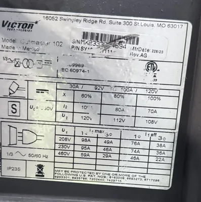 VICTOR TECHNOLOGIES CUTMASTER 102 Plasma Cutters | T.R. Wigglesworth Machinery Co. (2)