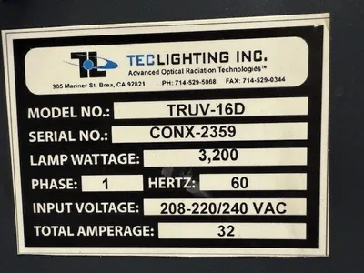 2012 TEC LIGHTING TRUV-16D UV COATER | Styers Equipment Company (6)