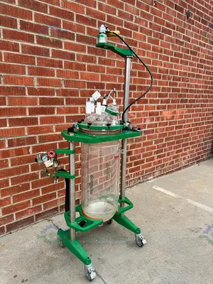 Used CHEMGLASS 50 LITER JACKETED GLASS REACTOR W/ CHEMGLASS AIR DRIVEN STIRRER MOTOR Reactors California US | Equipment Lab #1281329