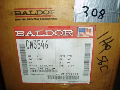 Motor, 1 HP, Baldor, 1750 RPM Out, 208-230/460V (2) #S743674