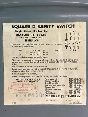 Used SQUARE D D322N Disconnects Ohio US | Surplus Asset Holdings #1547698