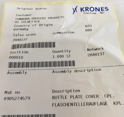 NEW KRONES 0-905-27-457-9