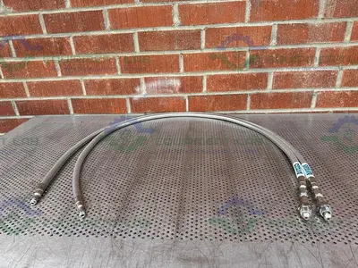 USED AIRGAS STAINLESS STEEL FLEXIBLE HOSE 75" W/ COMPRESSION FITTING, MALE THREADED