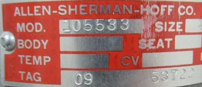 NEW ALLEN SHERMAN HOFF 105533 DIAPHRAGM VALVE 102958 SIZE 1"