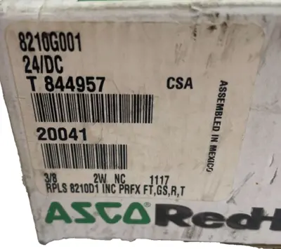 NEW ASCO 8210G001 SOLENOID VALVE 24/DC 3/8" 2-WAY